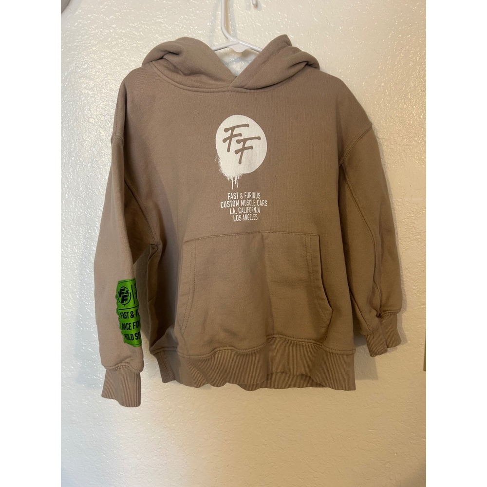 Zara Kids Fast & Furious Graphic Hoodie Tan Brown Boys Size 6-7 Years 122cm